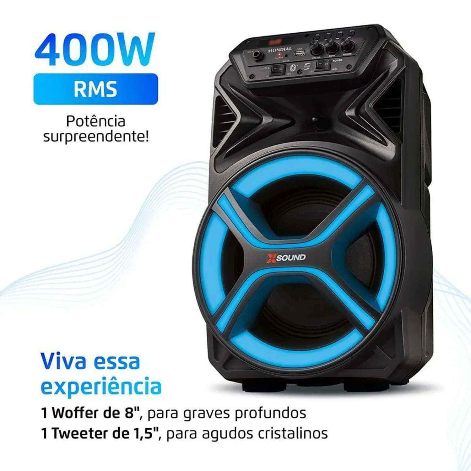 Caixa de Som Amplificadora Mondial CM-400-L com Led 400W Caixa de Som Amplificadora Mondial CM-400-L com Led 400W